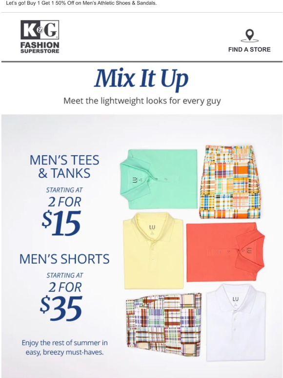 K G Fashion Online Shopping.K&G Fashion: Start your weekend right! Men's Tees & Tanks 2/$15+ and ...