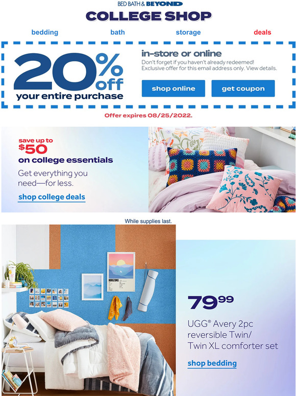 Bed Bath & Beyond Cozy college bedding from 4 + SAVE up to 50 on