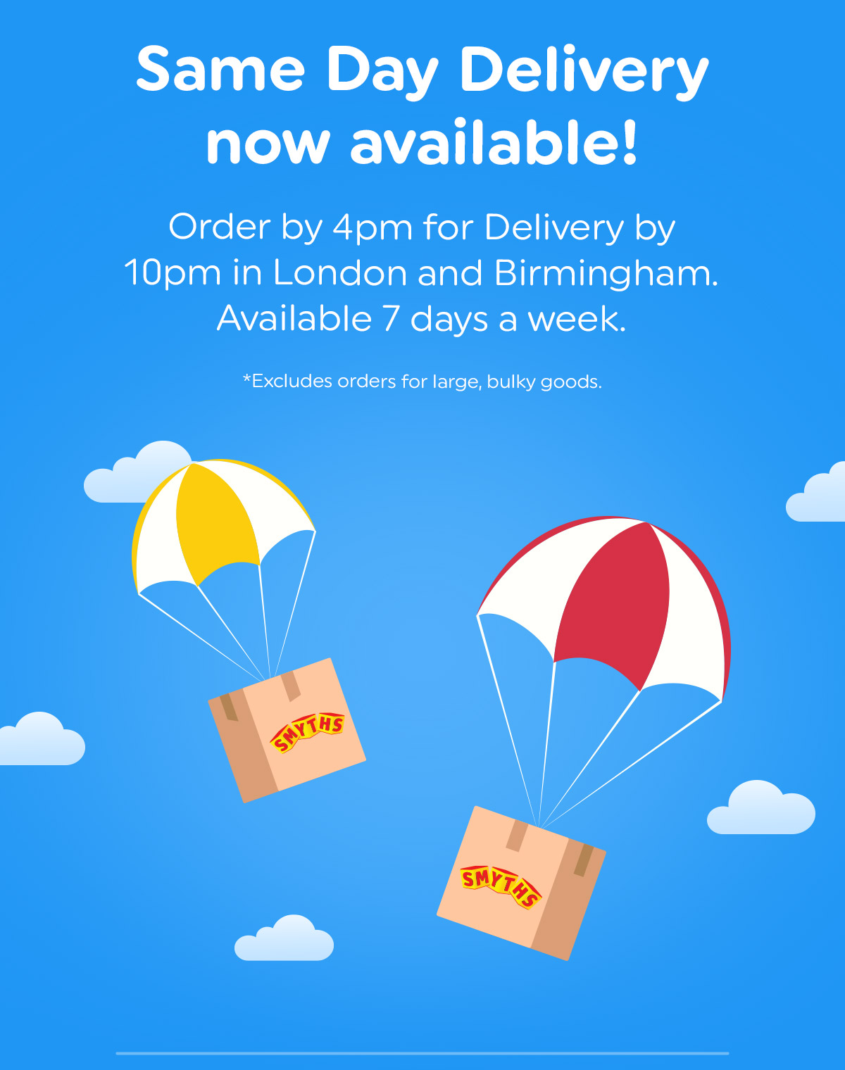 Smyths Toys Same Day Delivery now available in London and Birmingham 🚚