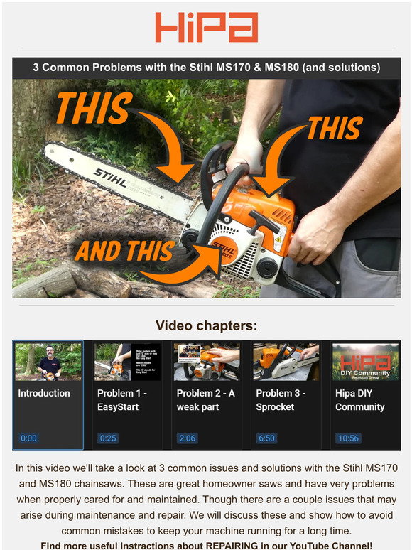 3 Common Problems with the Stihl MS170 & MS180 (and solutions)  HipaStore.com #hipafixeasy 