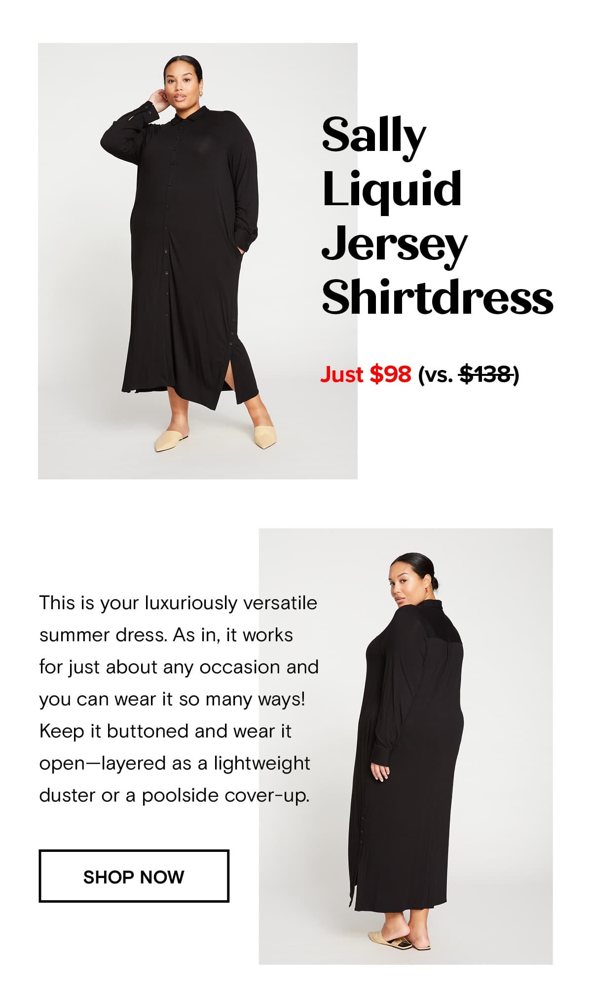 Sally Liquid Jersey Shirtdress Just $98 (vs. $138)