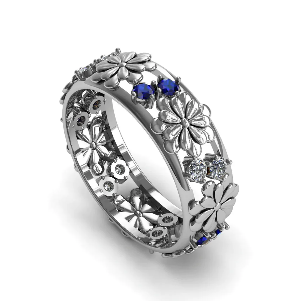 Image of Circle Of Flowers White/Blue Diamond Ring- Aria no. 9