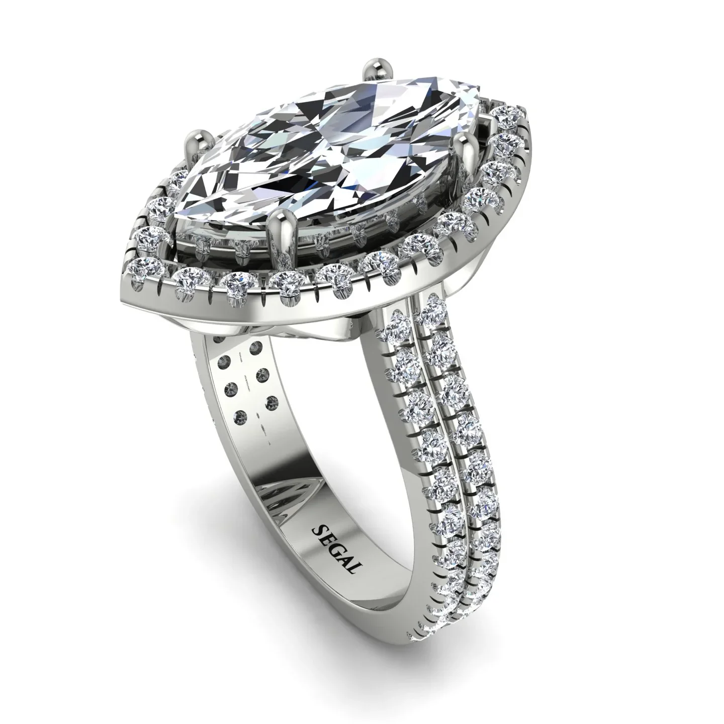 Image of Gorgeous Marquise Cut Diamond Pave Double Shank Engagement Ring With Hidden Stone - Miriam No. 3