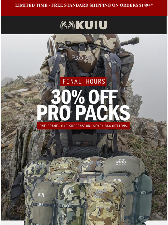 KUIU Final Hours to Save 30 on Pro Packs Milled