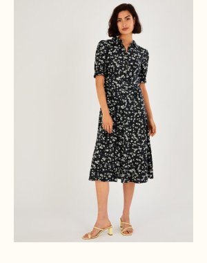 Ditsy jersey shirt dress in sustainable cotton black