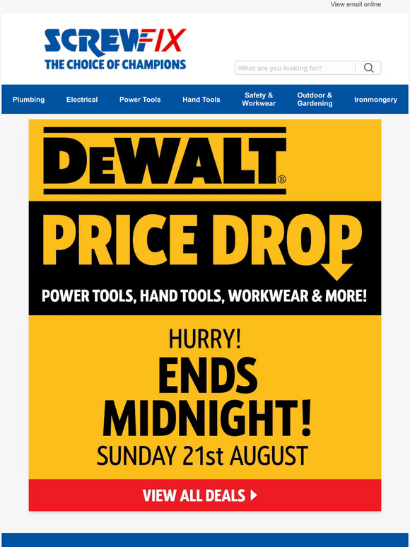 Screwfix Hurry! DeWalt PRICE DROP ENDS AT MIDNIGHT! Milled