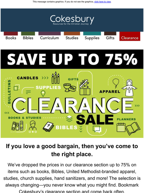 Want a bargain on books, Bibles, Christmas cards, and more? Check out our Clearance  Section. - Cokesbury