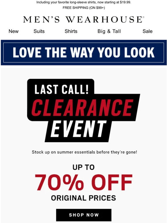 Men's Wearhouse: Up to 70% off clearance styles inside! | Milled