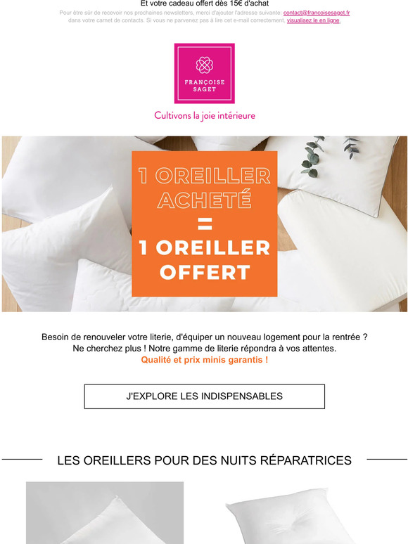 2 oreillers pour le prix d'1 ! La rentrée se prépare à prix malin !