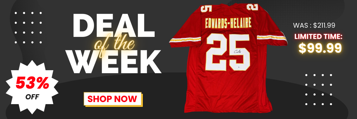 Deal of the Week - Autographed Clyde Edwards-Helaire Jersey over 53% off. Click here to Shop Now!