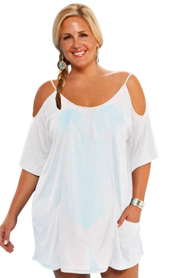 ALWAYS FOR ME PLUS SIZE OPEN SHOULDER COVER UP TUNIC