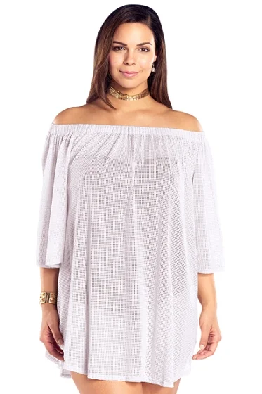 ALWAYS FOR ME PLUS SIZE OFF THE SHOULDER COVER UP TUNIC