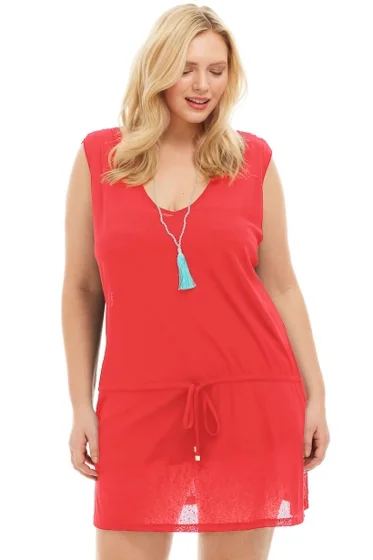 ALWAYS FOR ME PLUS SIZE DRAWSTRING TANK COVER UP DRESS