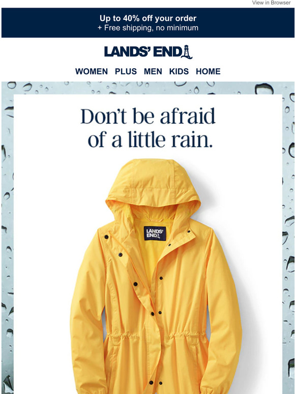 Land's End Rain ain't no thing in this plusfit, packable raincoat