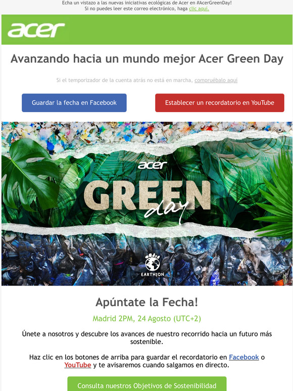 Acer Green Day tendrá lugar el 24 de agosto a las 2 p.m. (UTC+2). ¡Recuerda programar tus relojes!