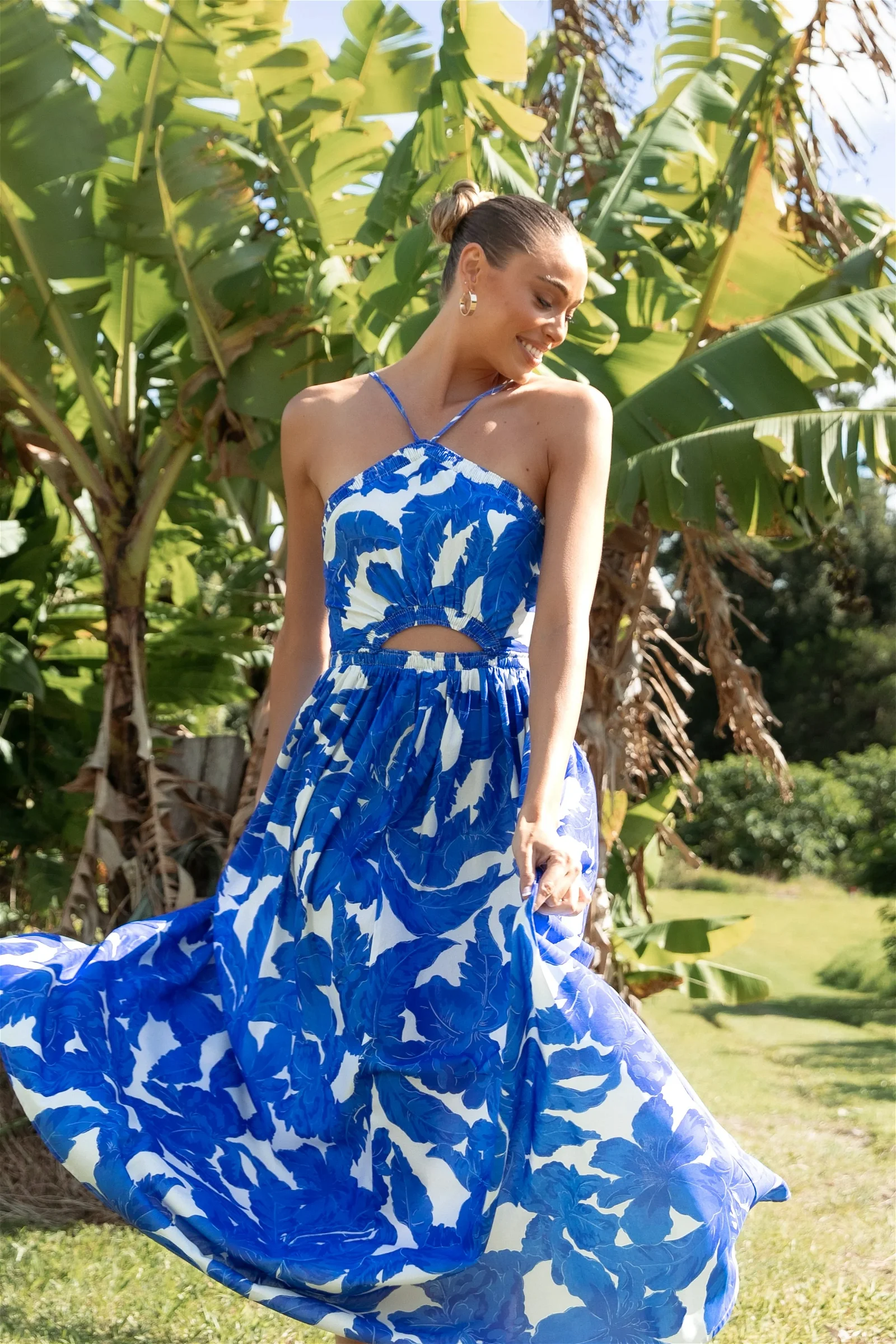 Aliyah Halter Dress - Blue Floral