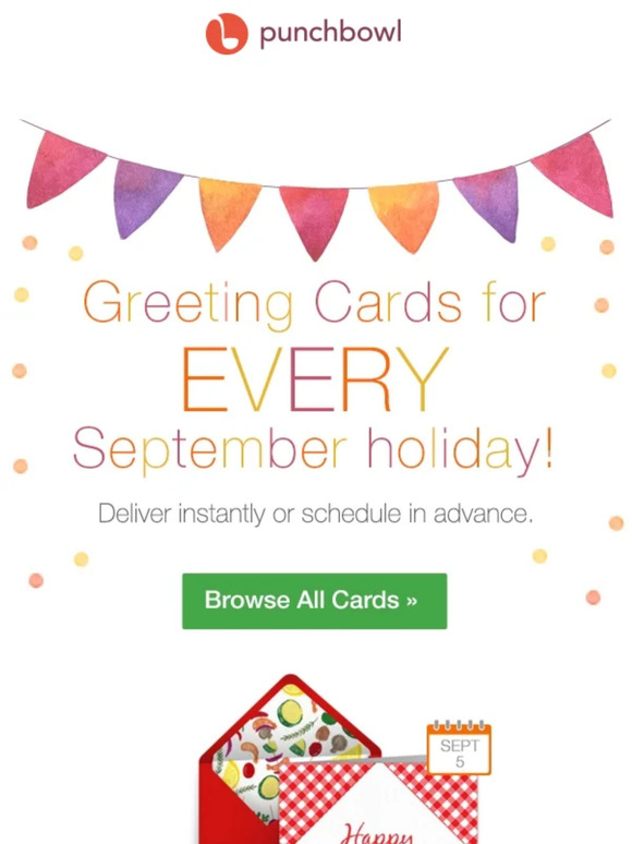 Punchbowl Greeting Cards for EVERY September holiday! ️🍁 Schedule for