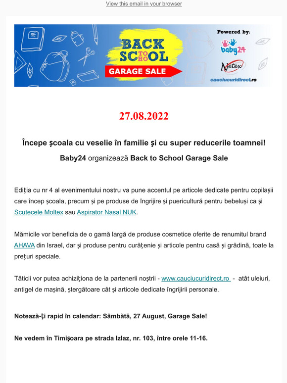 NEW DATE Back to School Garage Sale @ Baby24