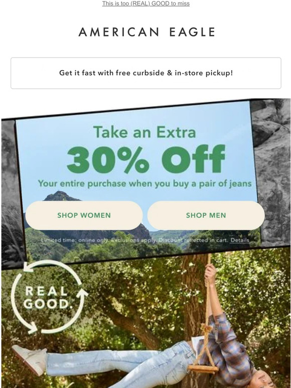 American Eagle Starting... NOW! An EXTRA 30 off + 500 bonus points