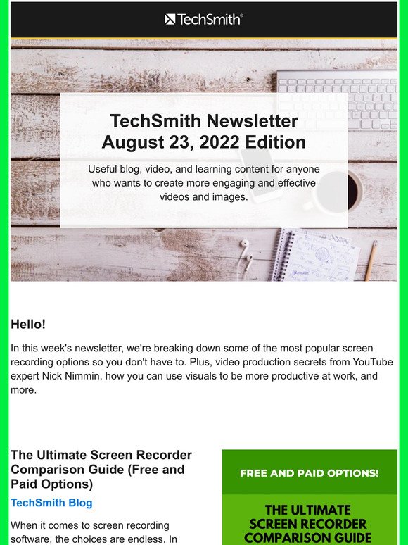 TechSmith News: The Ultimate Screen Recorder Comparison Guide, Video Production Secrets, & More