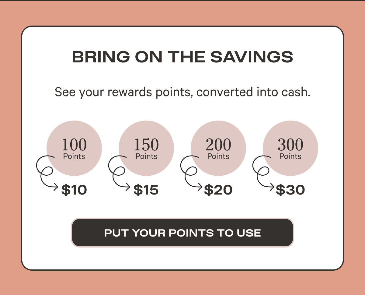 Bring on the savings - See your rewards points, converted into cash - Put your points to use