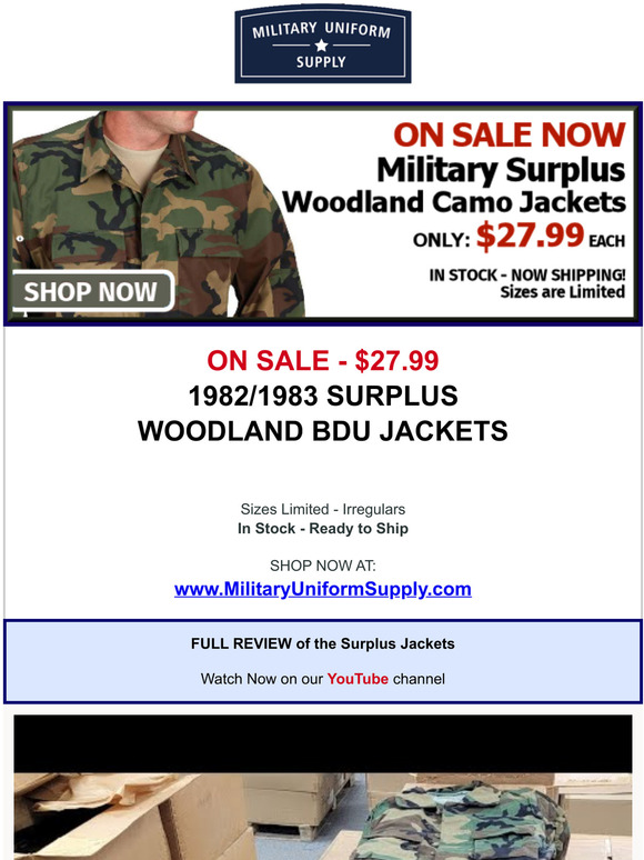 CLEARANCE 1980s Military Surplus Woodland BDU Jackets - Woodland Camo Clothing