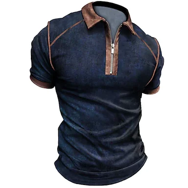 Men's Golf Shirt Solid Colored Turndown Street Casual Zipper Short Sleeve Tops Casual Fashion Breathable Comfortable Green Black Blue / Summer / Spring / Summer
