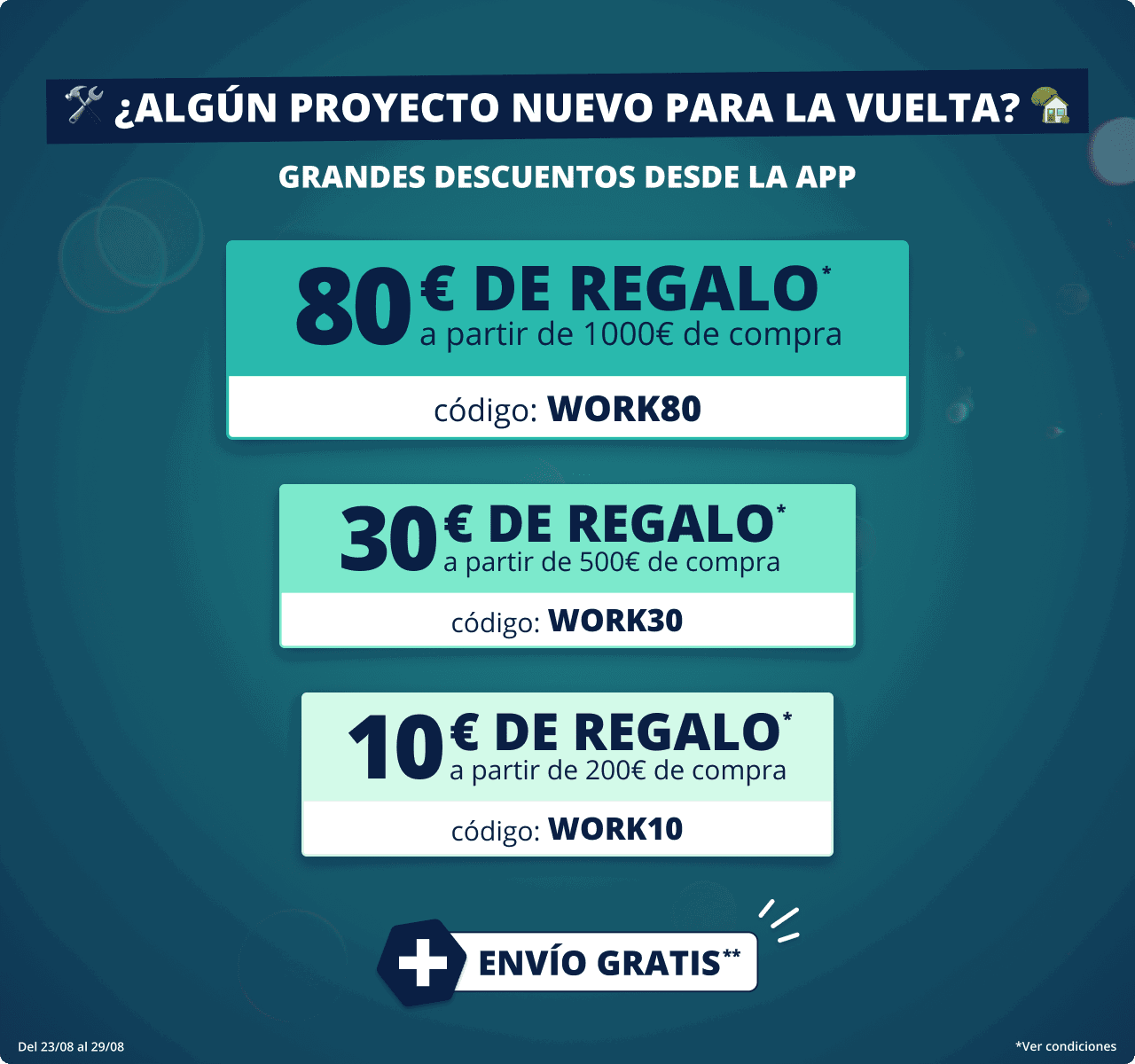 ¡Hasta 80€ de descuento y envío gratis desde la app!