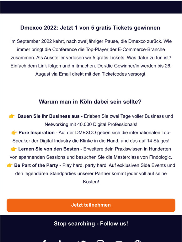 🎉 Gewinnen Sie 1 von 5 Tickets für die Dmexco 2022