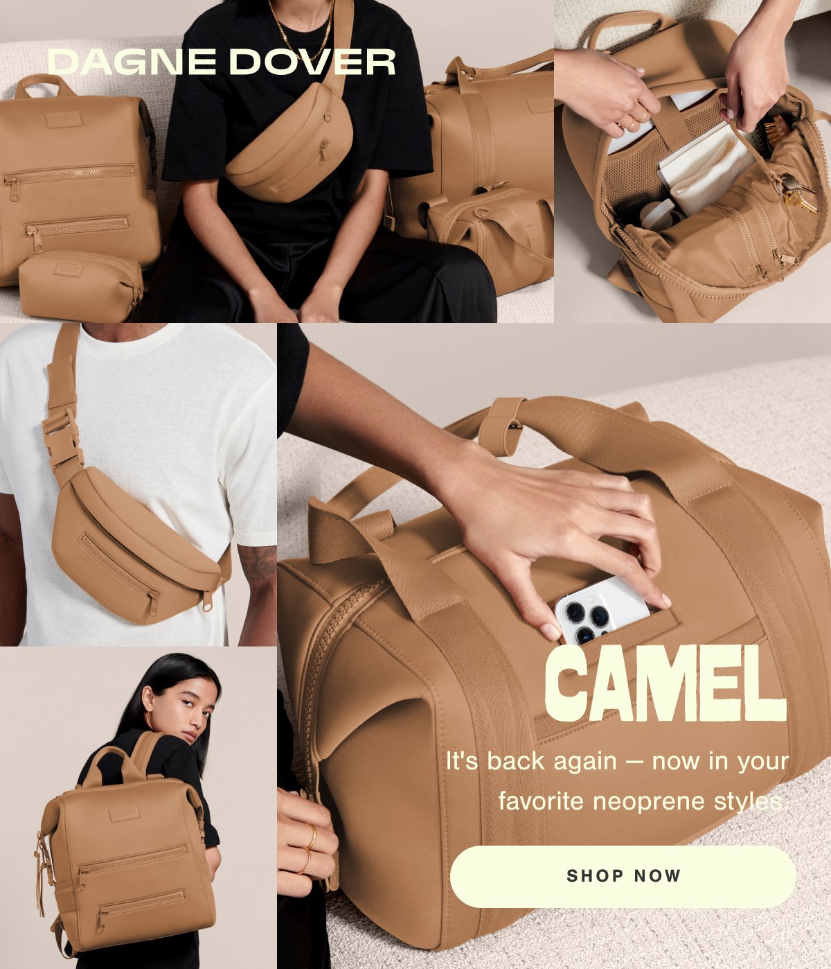 Dagne Dover Medium Landon Neoprene Carryall Duffle Bag In Camel