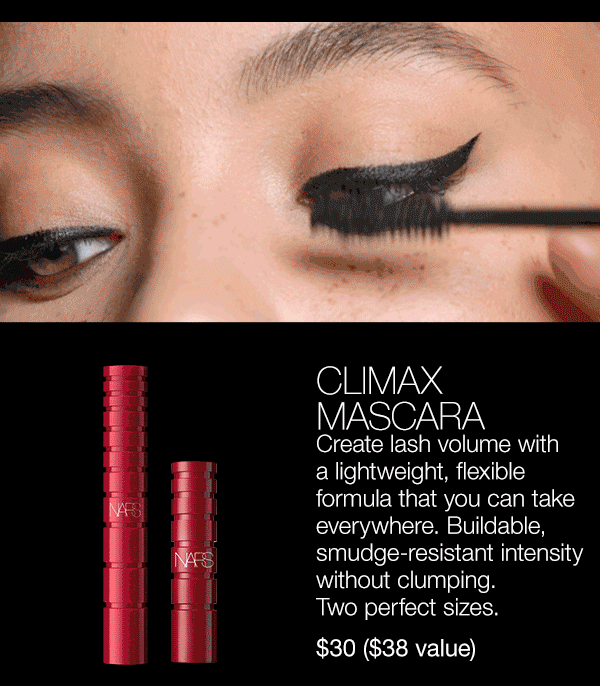 Create lash volume with two perfect sizes of Climax Mascara, featuring a lightweight, flexible formula you can take anywhere.