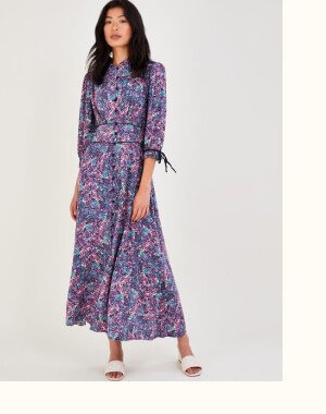 Print floral dress with collar purple