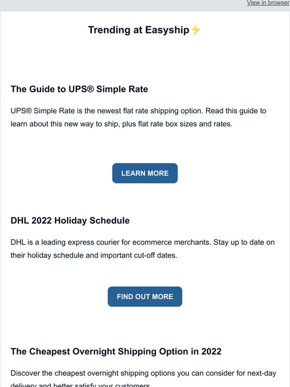 Easyship Your guide to the UPS® Simple Rate DHL holiday schedule 📦