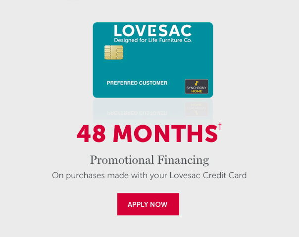 48 Months† | Promotional Financing On purchases made with your Lovesac Credit Card | APPLY NOW >>