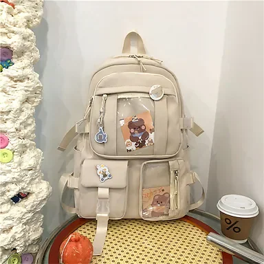 Eagerrich Kawaii Backpack with Cute Pin Accessories Plush Pendant Kawaii School Backpack Cute Aesthetic Backpack