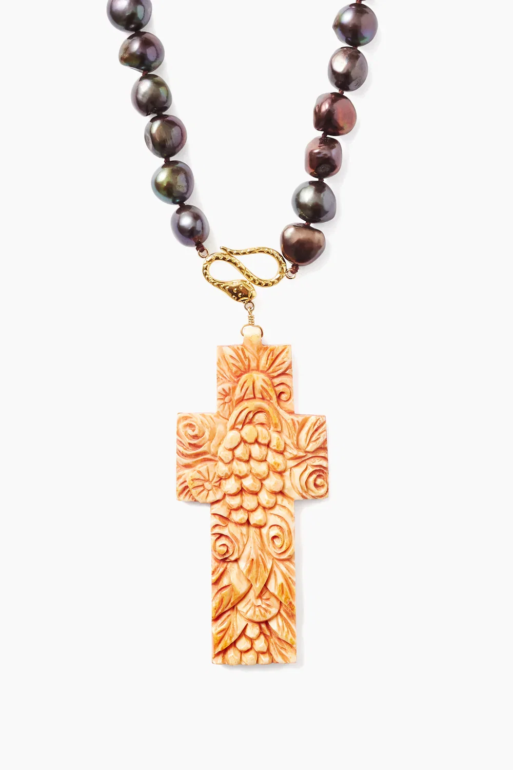 Image of Peacock Pearl Cobra Cross Necklace