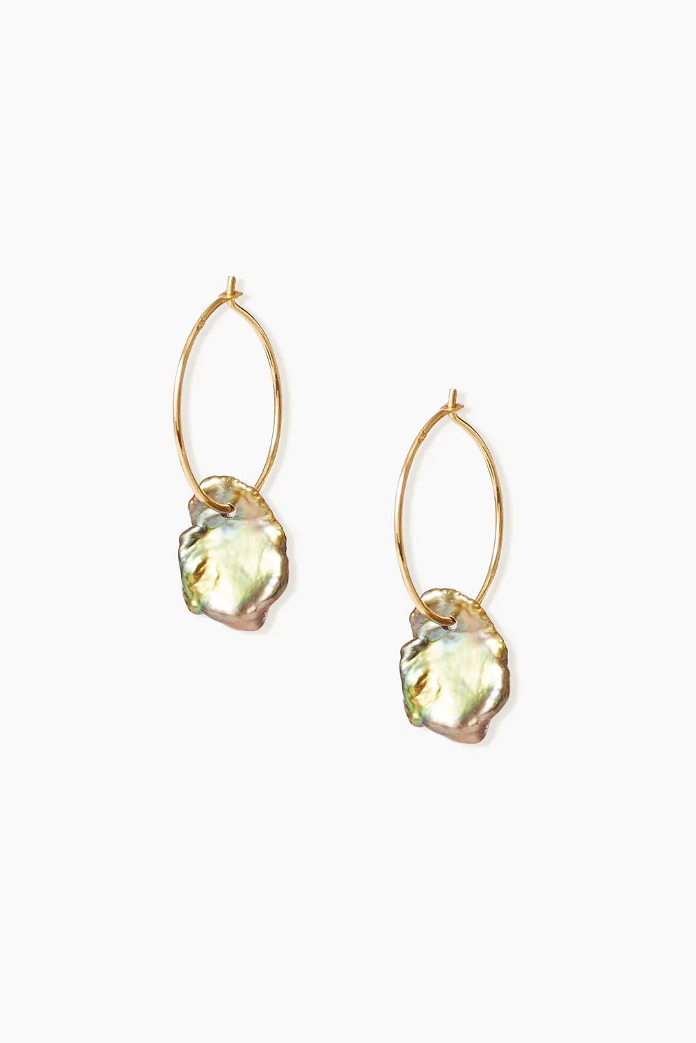 Image of Green Keshi Pearl Coin Hoops