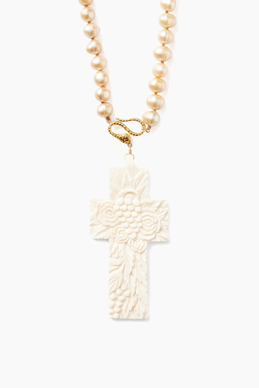 Image of Champagne Pearl Cobra Cross Necklace