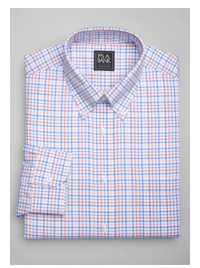 Traveler Collection Traditional Fit Button-Down Collar Grid Pattern Dress Shirt