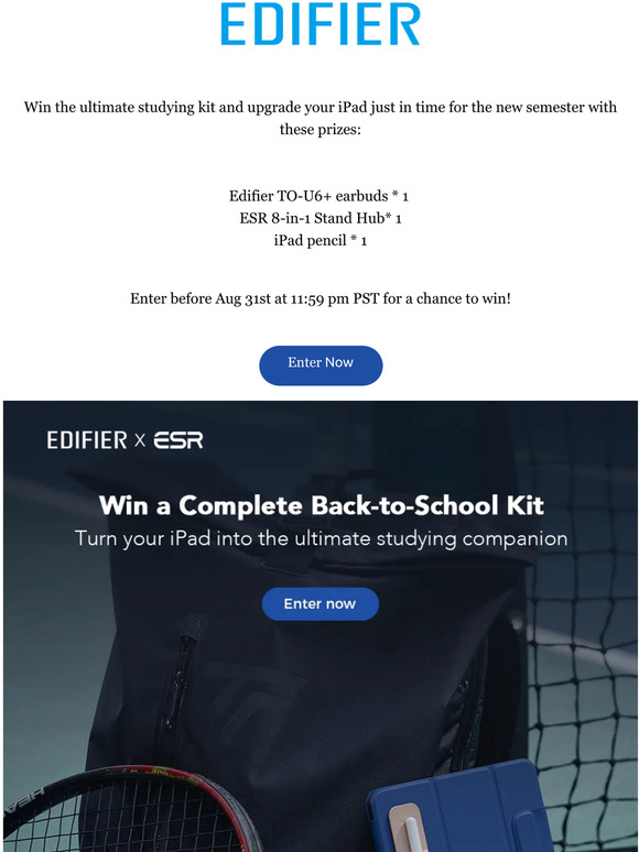 Hurry! The complete back-to-school kit is waiting for you! Edifier + ESR Giveaway!