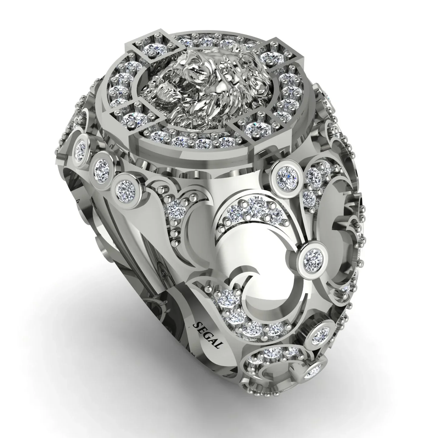 Image of Diamond Royal Lion Men Signet Ring - Terry No. 3