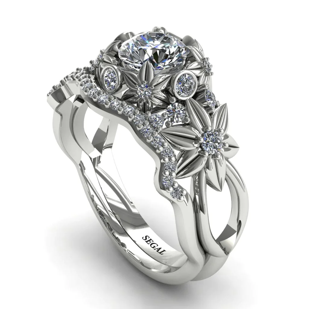 Image of Wedding Band Flowers And Branches Bridal Set Diamond Ring - Katherine no. 3