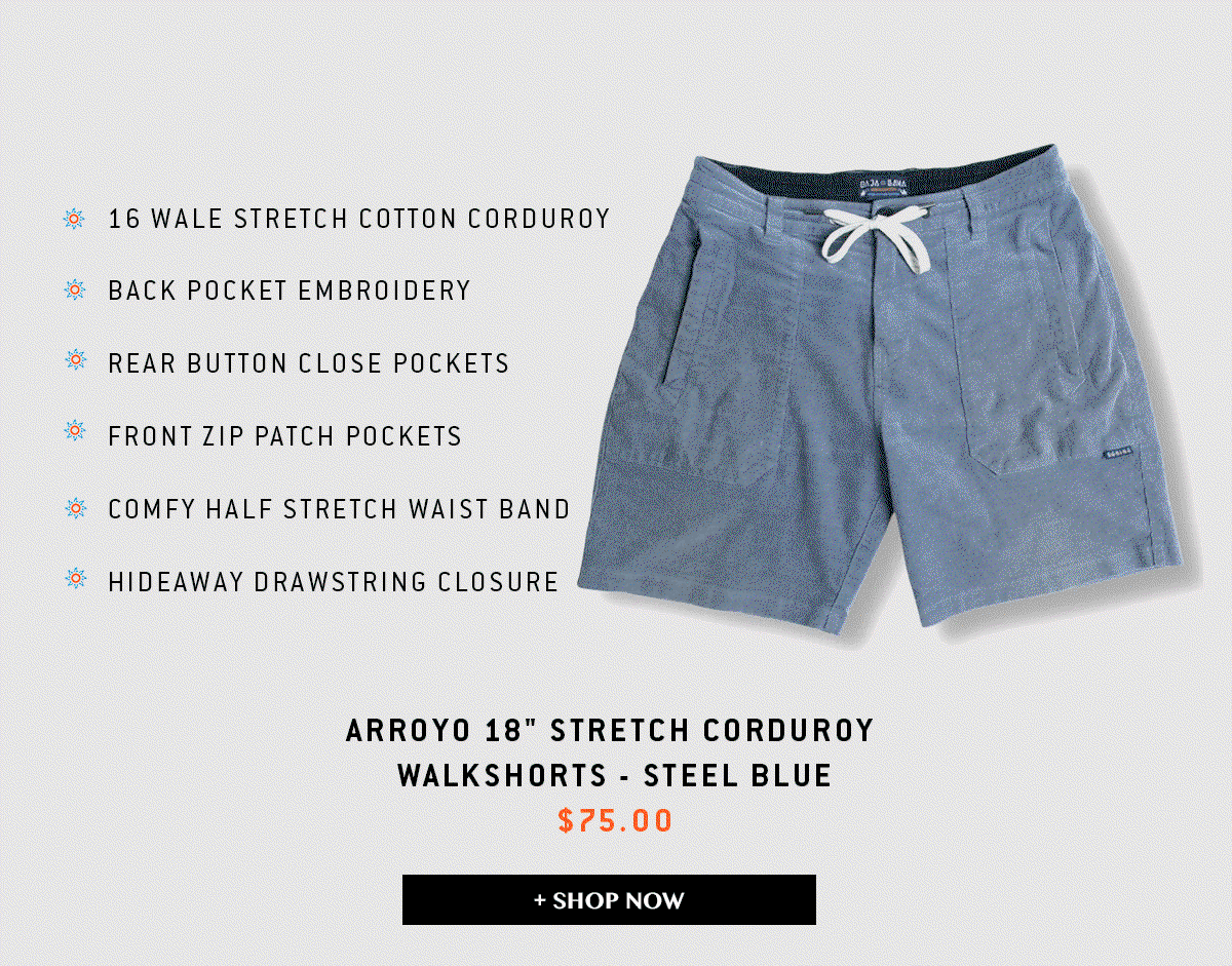 Arroyo 18" Stretch Cordurory Walk shorts