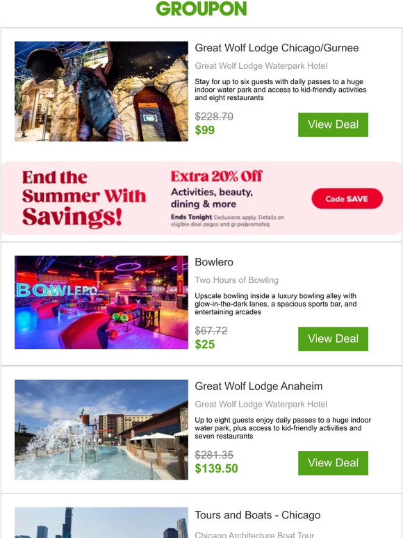 Groupon: Great Wolf Lodge Waterpark Hotel and More | Milled