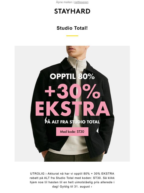 WOW! 😲 Opptil 80% + 30% EKSTRA rabatt på ALT fra Studio Total ›