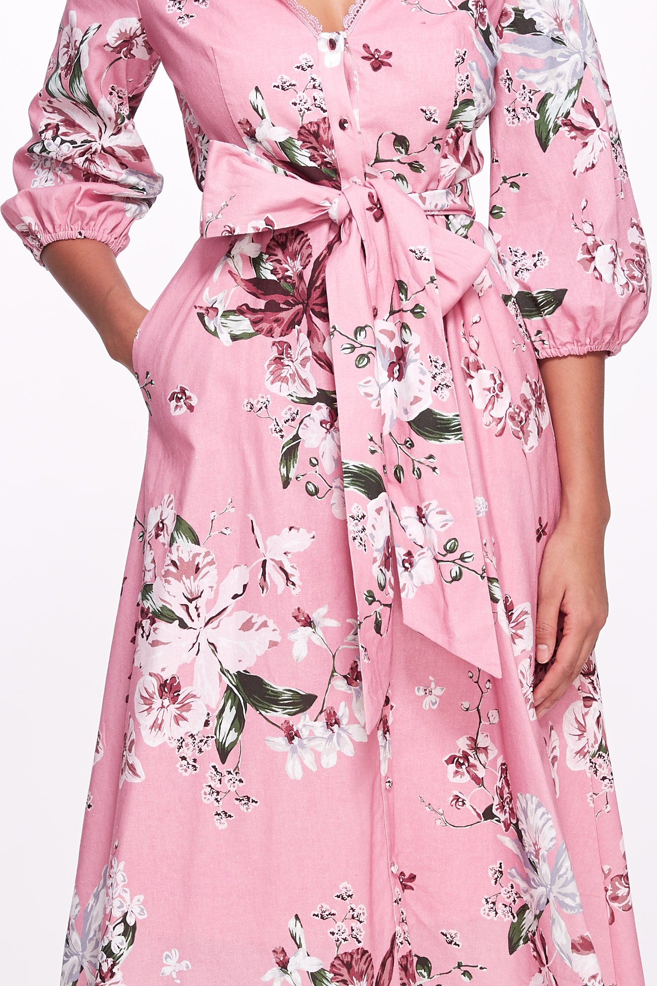 A-line Midi Dress with Balloon Sleeves