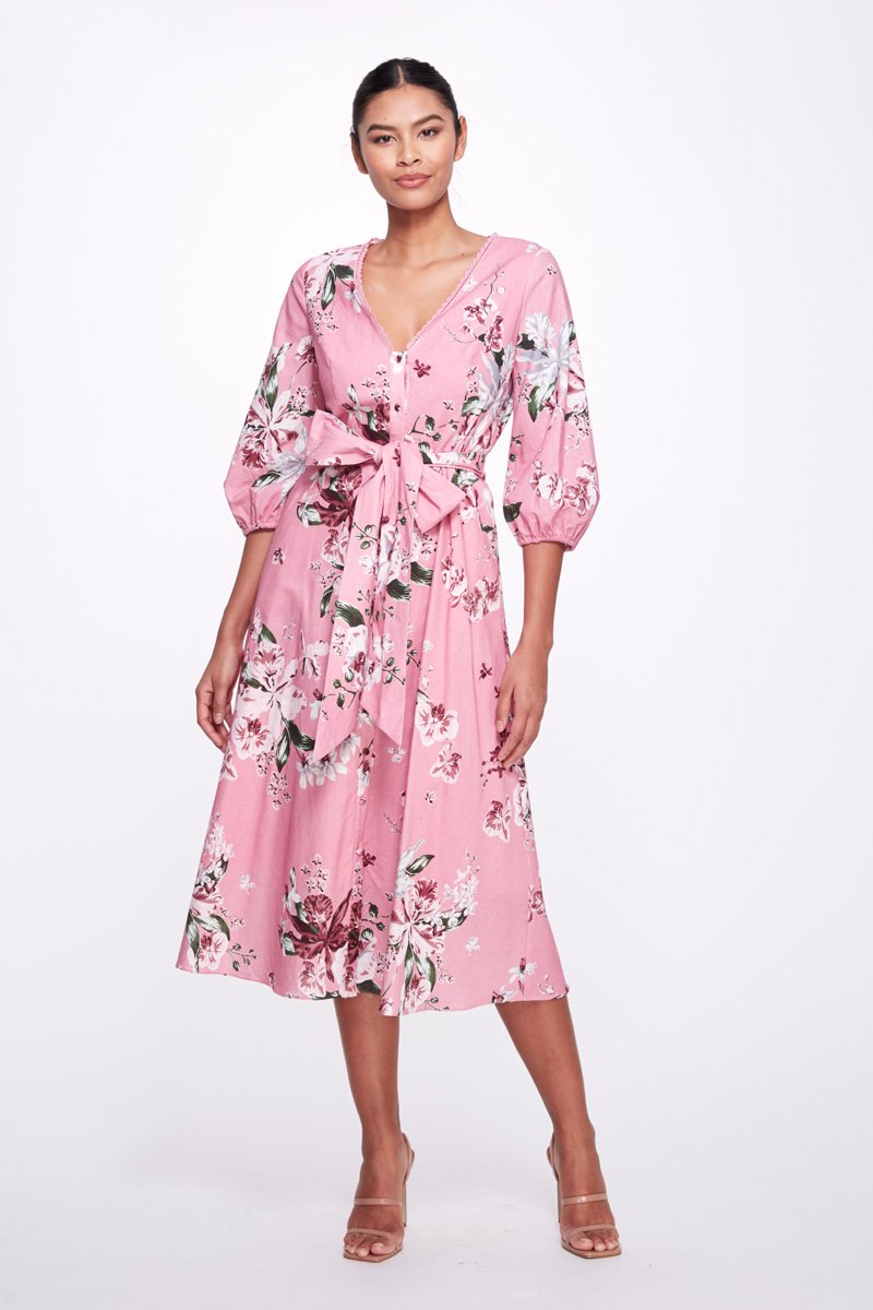 A-line Midi Dress with Balloon Sleeves