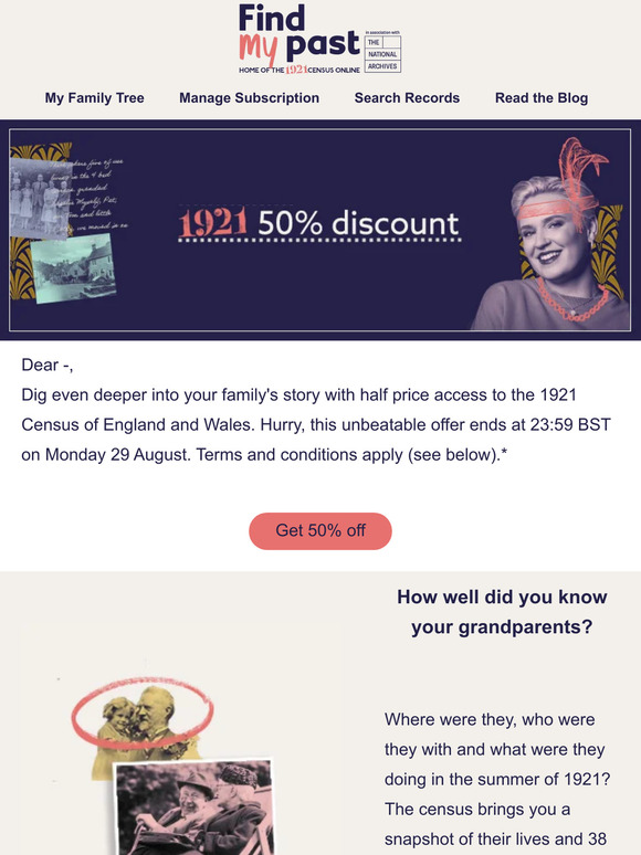 50% off 1921 Census records