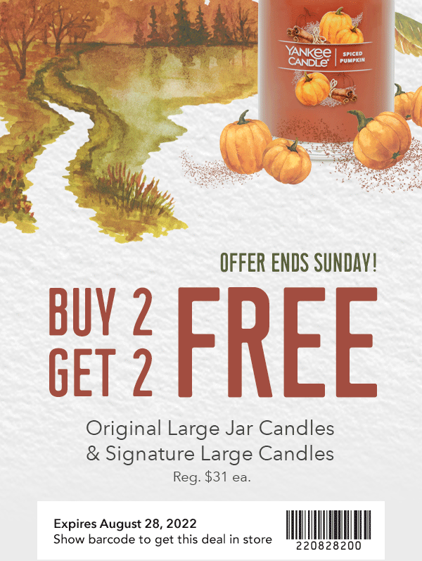 Yankee Candle Company Buy 2 Large Candles & fall for 2 more — free