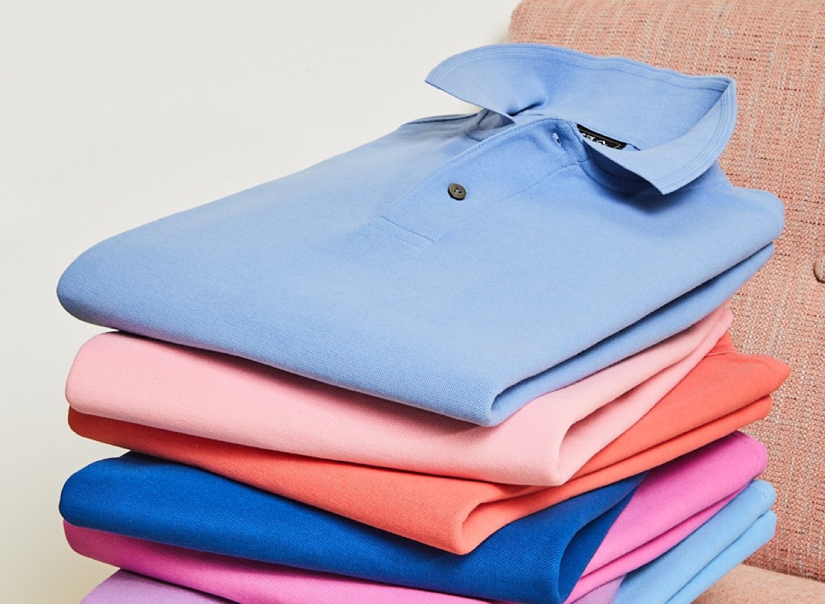 Colorful stack of polos